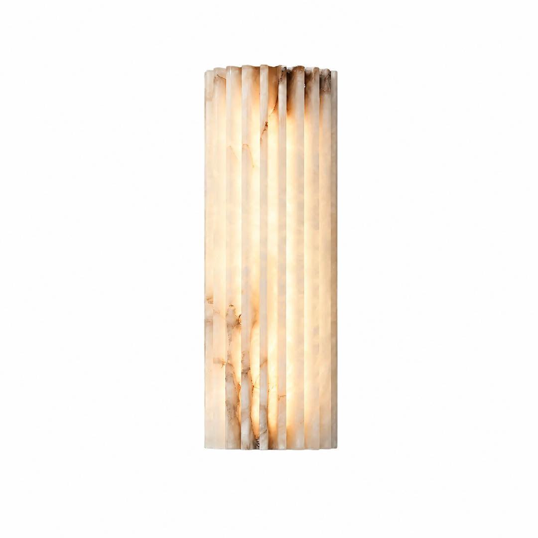 Costa ribbed alabaster wall light small natural stone ribbed sconce white organic modern white background front view