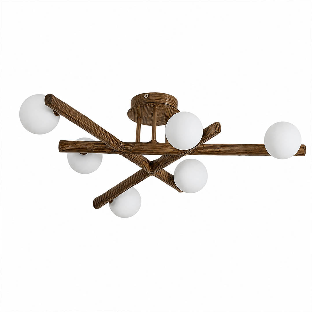 Costella ceiling light brown white six light cluster semi flush mount modern art deco low profile white background front view