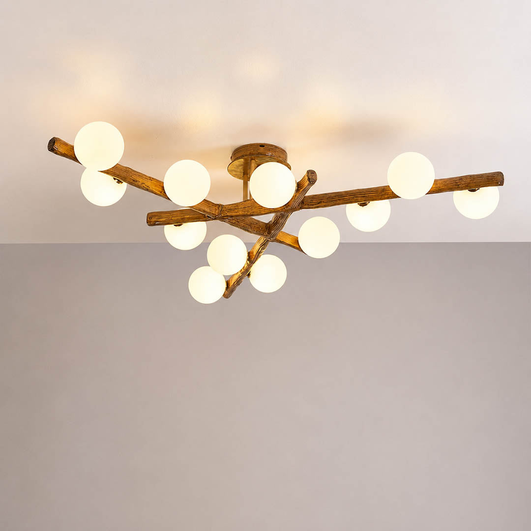 Costella ceiling light brown white fifteen light large cluster semi flush mount modern art deco statement white background front view