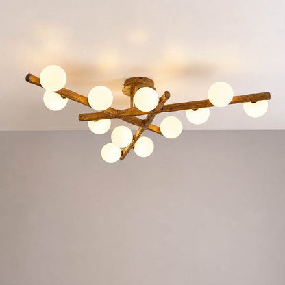 Costella ceiling light brown white fifteen light large cluster semi flush mount modern art deco statement white background front view