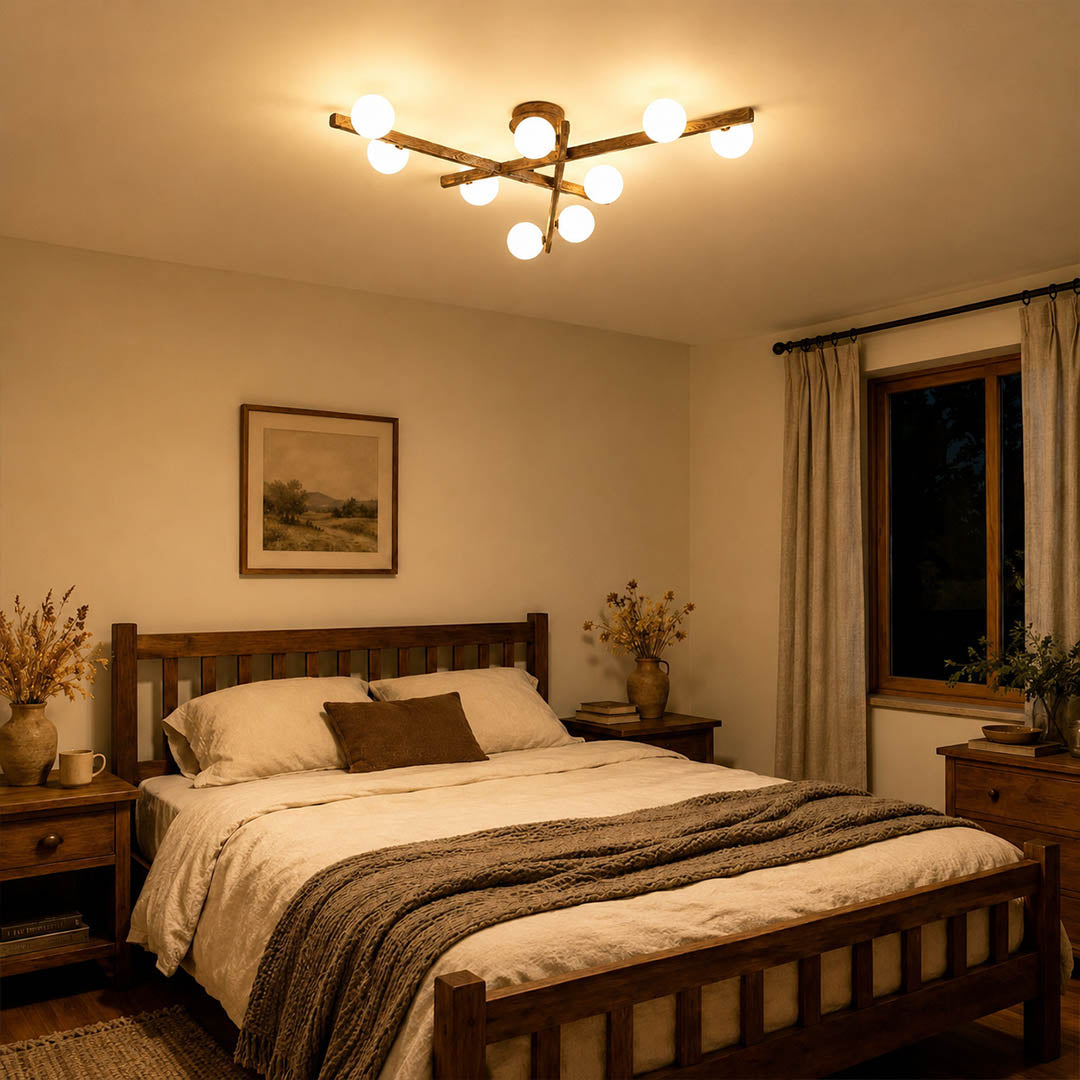 Costella ceiling light bedroom semi flush mount brown white cluster warm ambient low profile American home lifestyle interior
