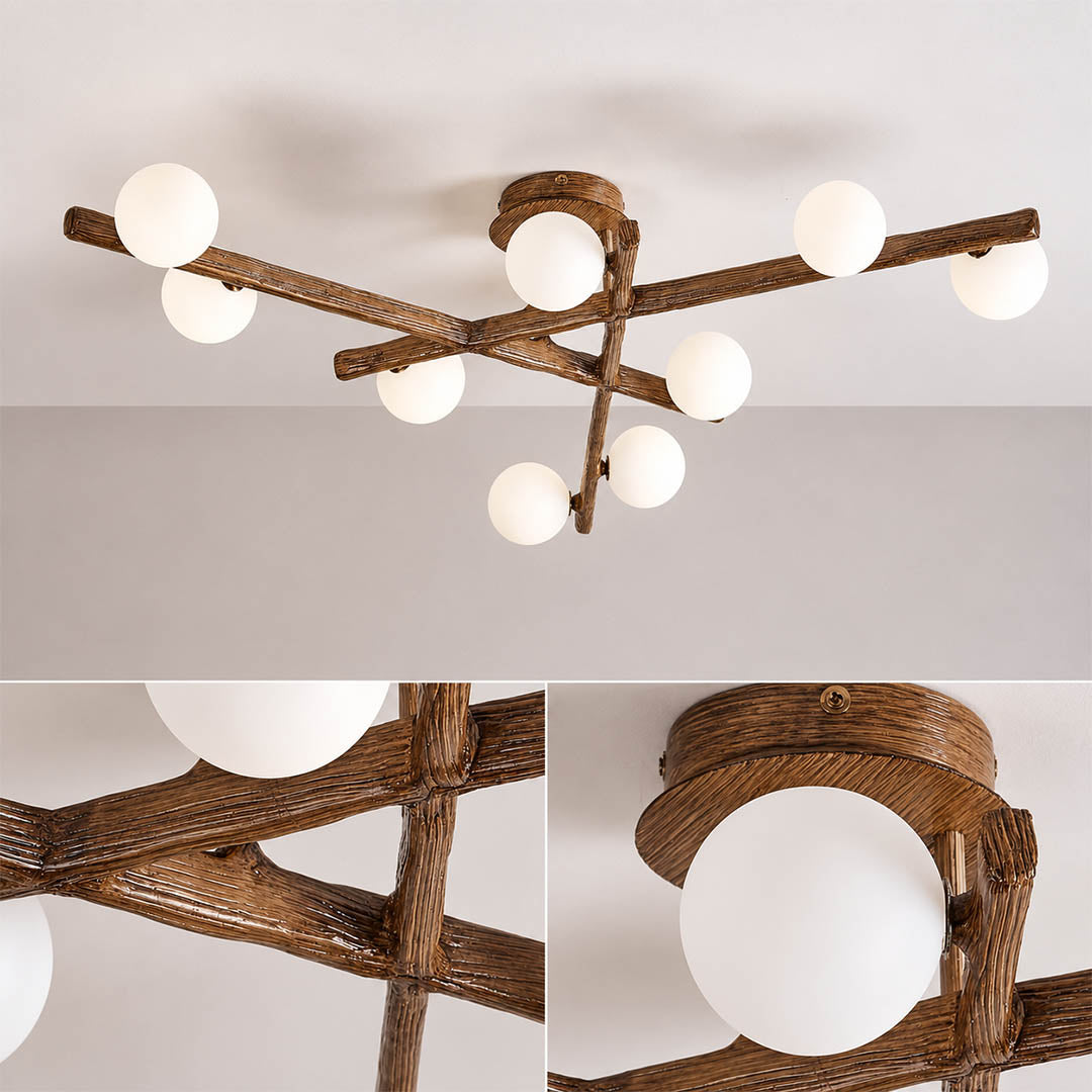 Costella ceiling light multi light cluster arrangement brown white heads geometric art deco design detail close up unique