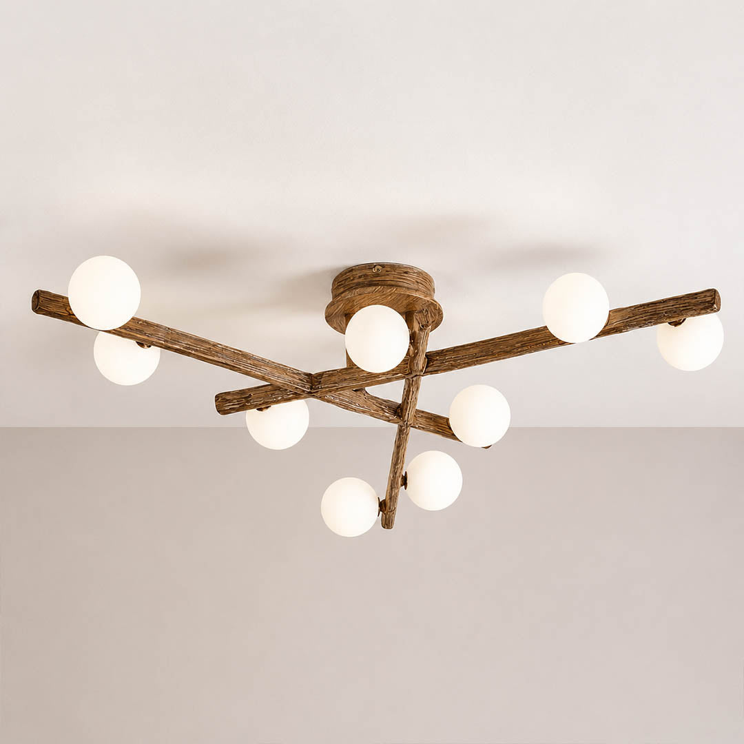 Costella ceiling light multi light cluster arrangement brown white heads geometric art deco design detail close up unique