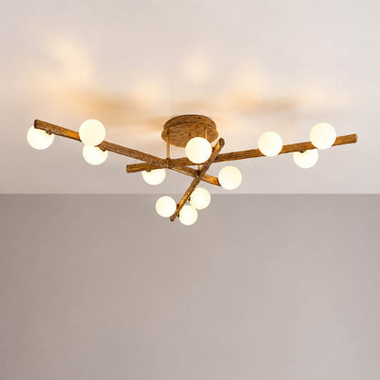 Costella ceiling light brown white fifteen light large cluster semi flush mount modern art deco statement white background front view