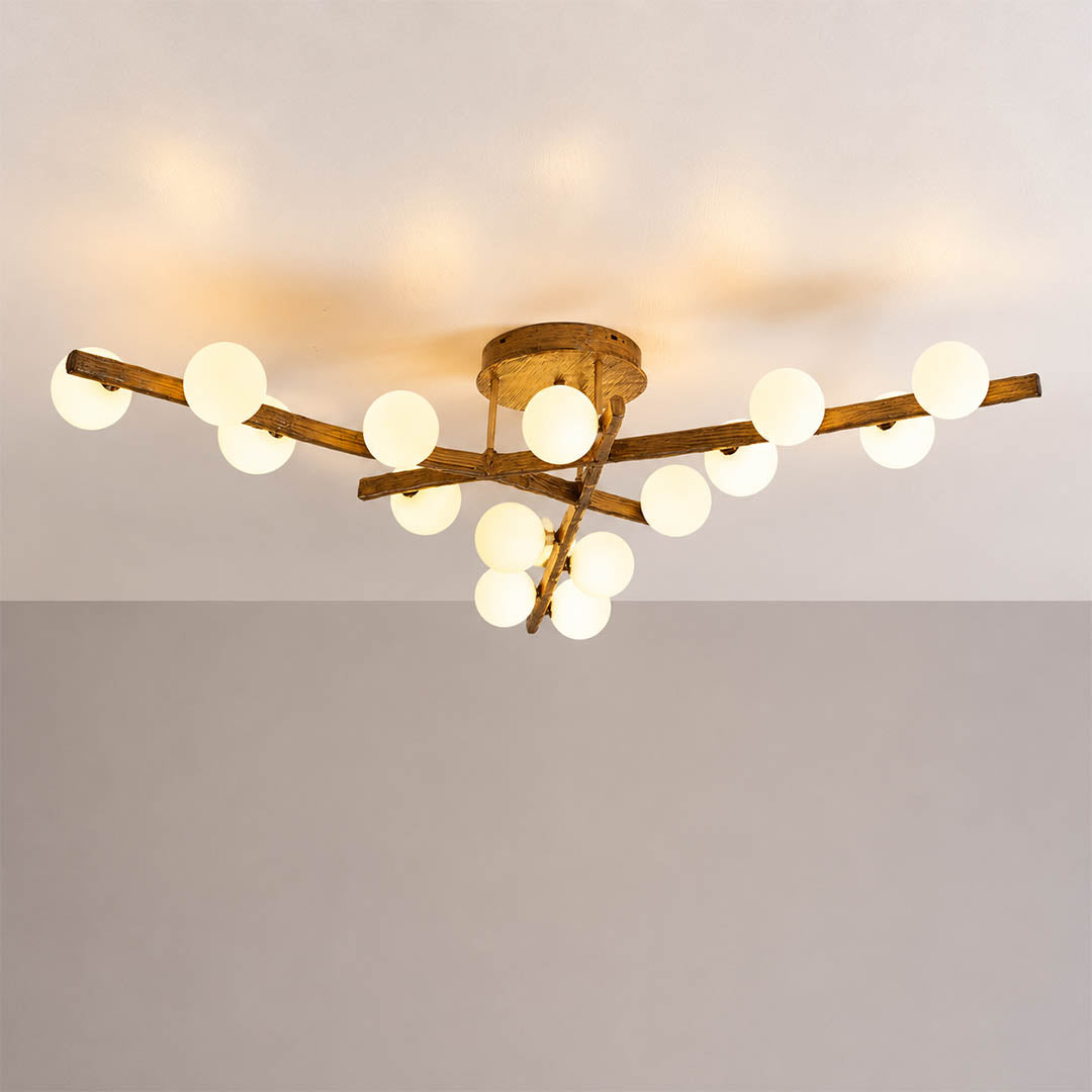 Costella ceiling light brown white fifteen light large cluster semi flush mount modern art deco statement white background front view