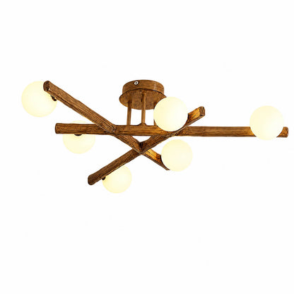 Costella ceiling light brown white six light cluster semi flush mount modern art deco low profile white background front view