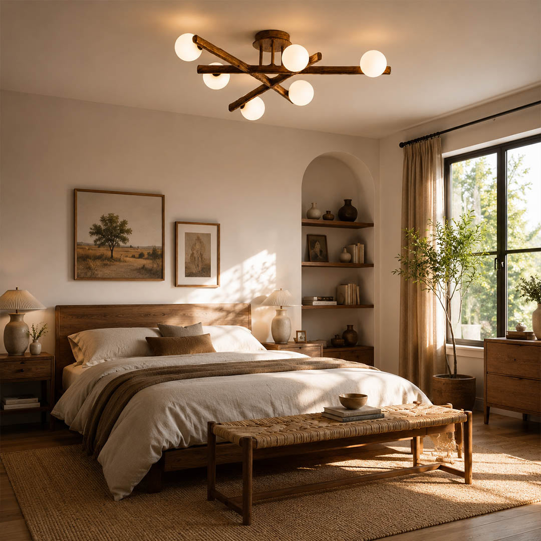 Costella ceiling light living room low ceiling semi flush brown white multi light warm art deco modern American home lifestyle interior