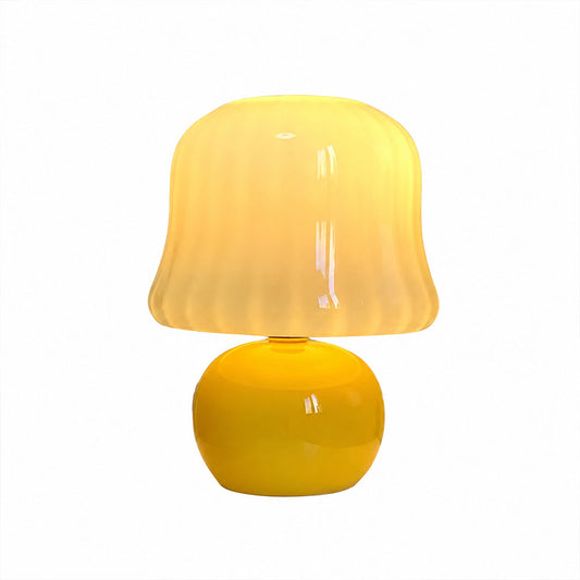 Crema mushroom table lamp cream enamel glass shade ceramic base French cream style white background front view