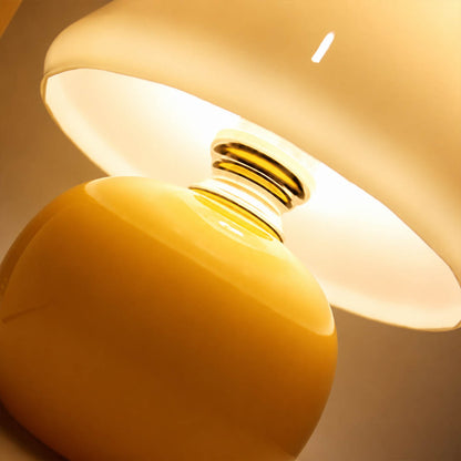 Crema mushroom table lamp cream enamel glass mushroom cap smooth finish detail close up cute craftsmanship