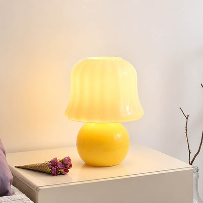 Crema mushroom table lamp enamel glass shade cream glossy smooth surface detail close up