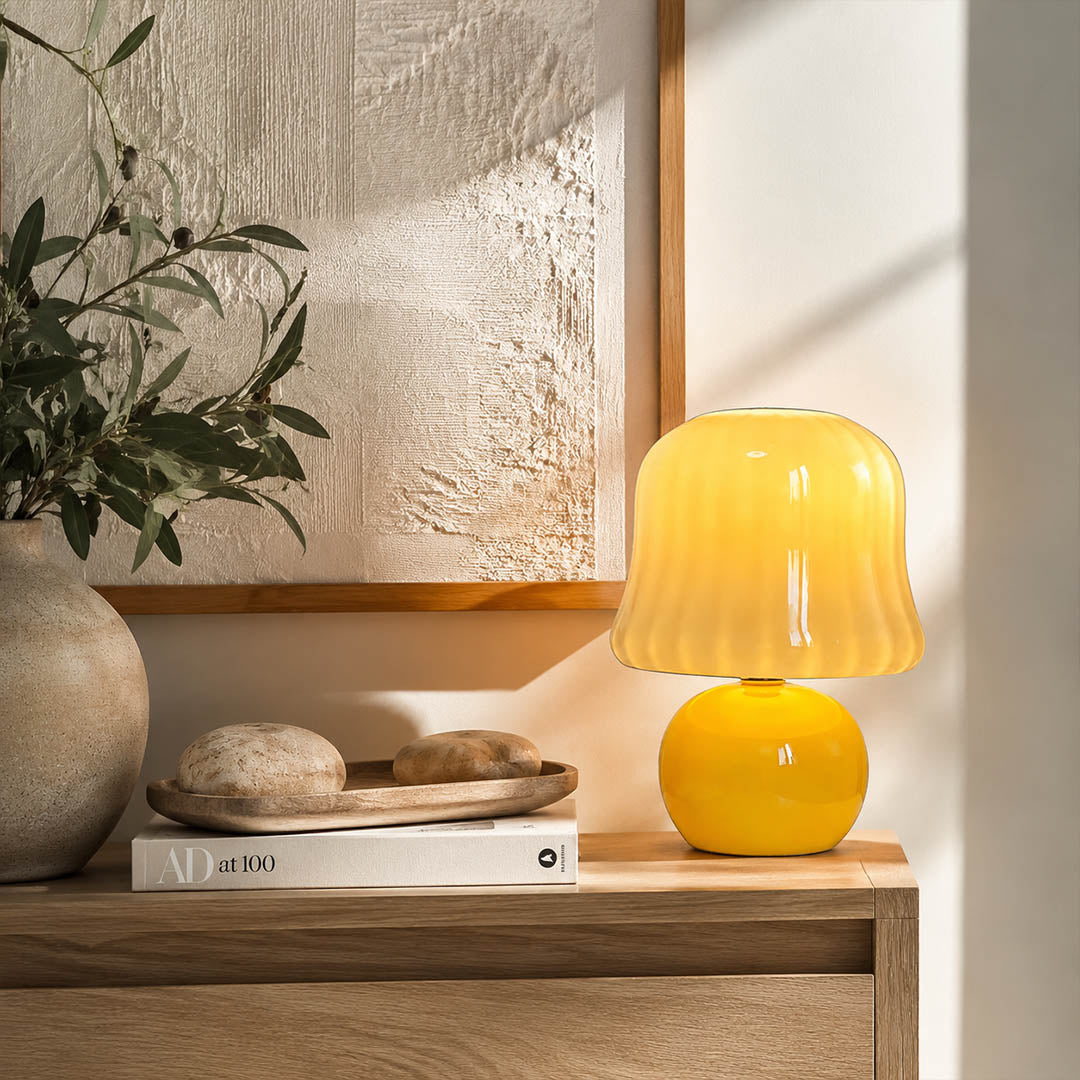 Crema mushroom table lamp French cream vintage space accent mushroom soft warm American home lifestyle interior styled