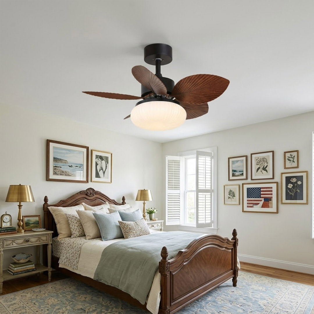 Crème French ceiling fan in bedroom 30 inch creamy ivory quiet operation cozy interior