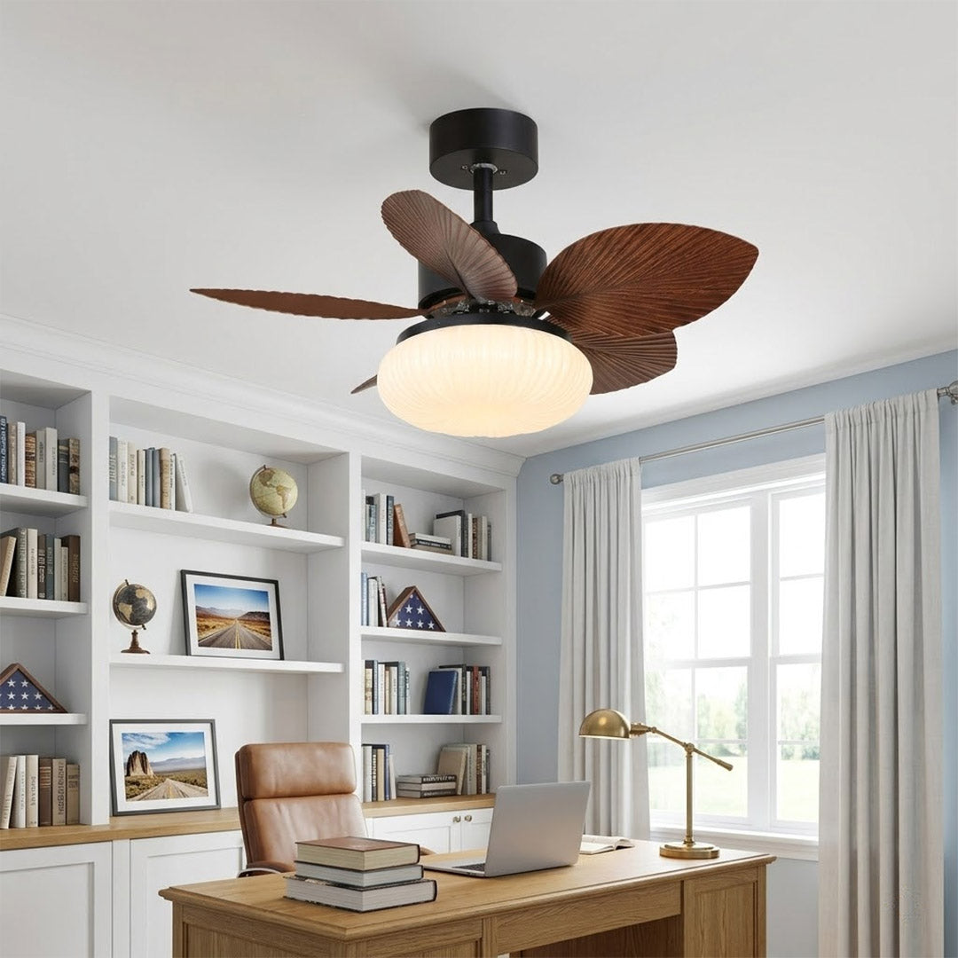 Crème French ceiling fan with light above dining table warm cream ivory finish elegant interior