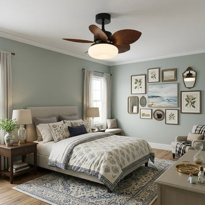 Crème French ceiling fan in bedroom 30 inch creamy ivory quiet operation cozy interior