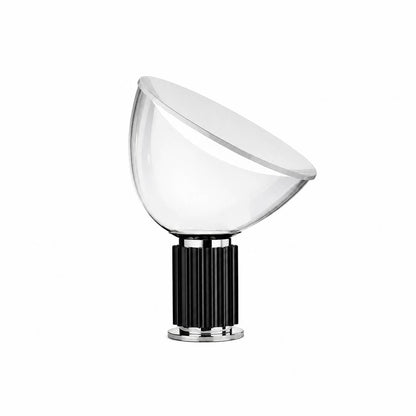 Cupola table lamp modern mushroom dome glass shade small size 14.7 inch black fluted aluminum reflector base mid century Castiglioni inspired designer statement indirect warm glow white background