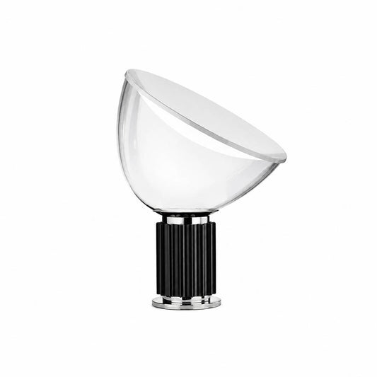 Cupola table lamp modern mushroom dome glass shade small size 14.7 inch black fluted aluminum reflector base mid century Castiglioni inspired designer statement indirect warm glow white background