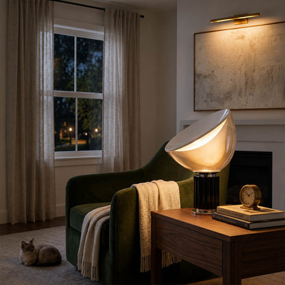 Cupola table lamp large silver modern living room console side table mushroom dome sculptural mid century Castiglioni inspired warm indirect ambient statement lifestyle interior