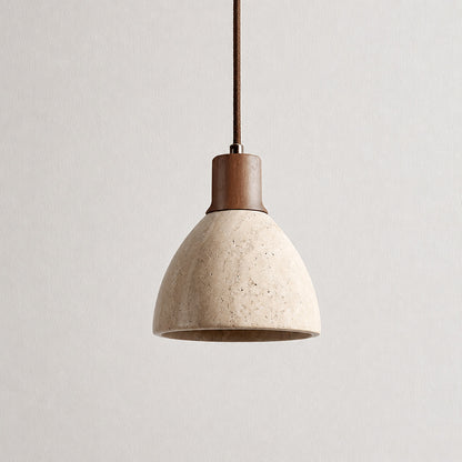 Cupola travertine pendant light yellow travertine stone dome solid wood collar mini minimalist white background