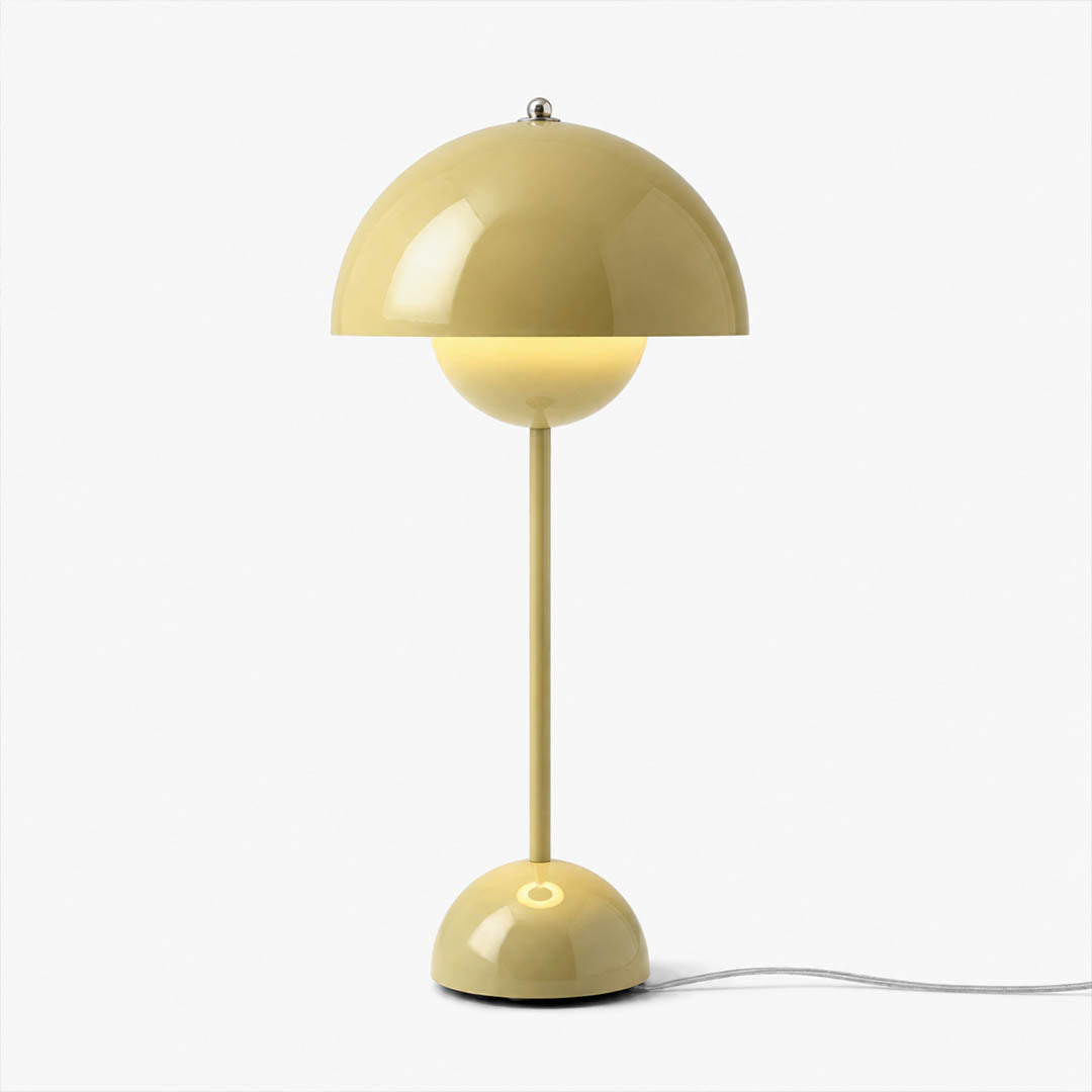 Daisy VP3 style mushroom table lamp Light Sand soft warm neutral Mid Century designer tribute white background