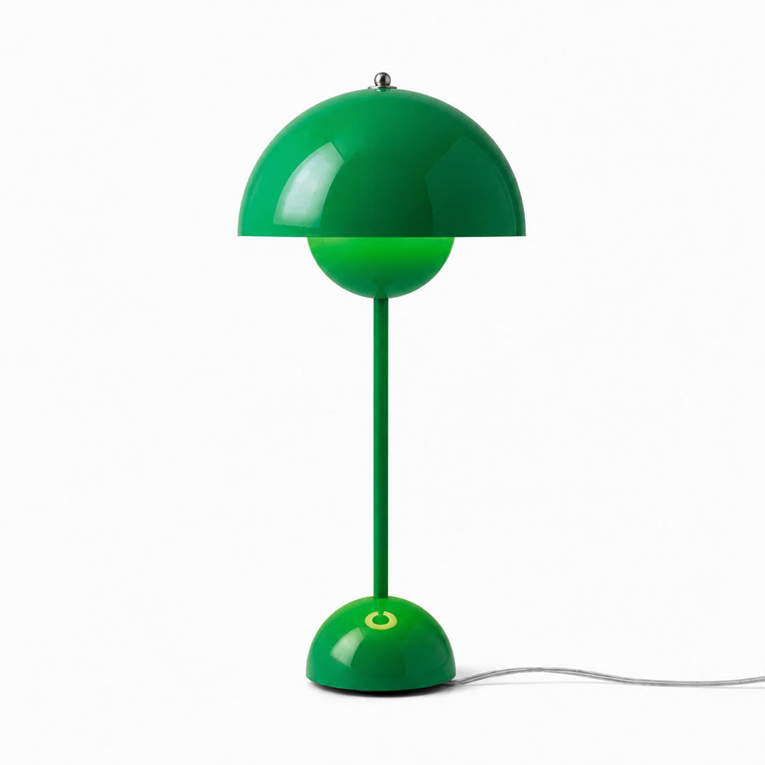 Daisy VP3 style mushroom table lamp Dark Green deep forest botanical Mid Century designer Cottagecore white background
