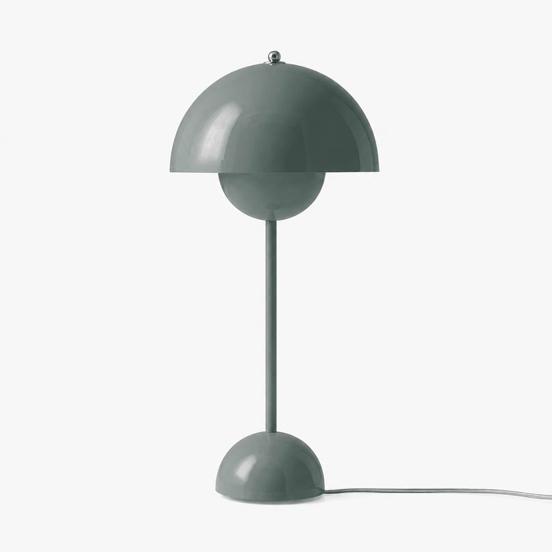 Daisy VP3 style mushroom table lamp Sky Blue light pastel Mid Century designer airy white background