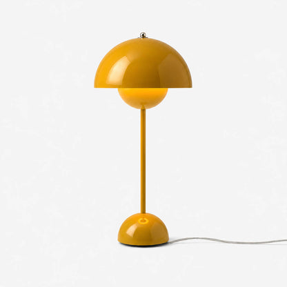 Daisy VP3 style mushroom table lamp Yellow vibrant Y2K Mid Century designer cheerful white background