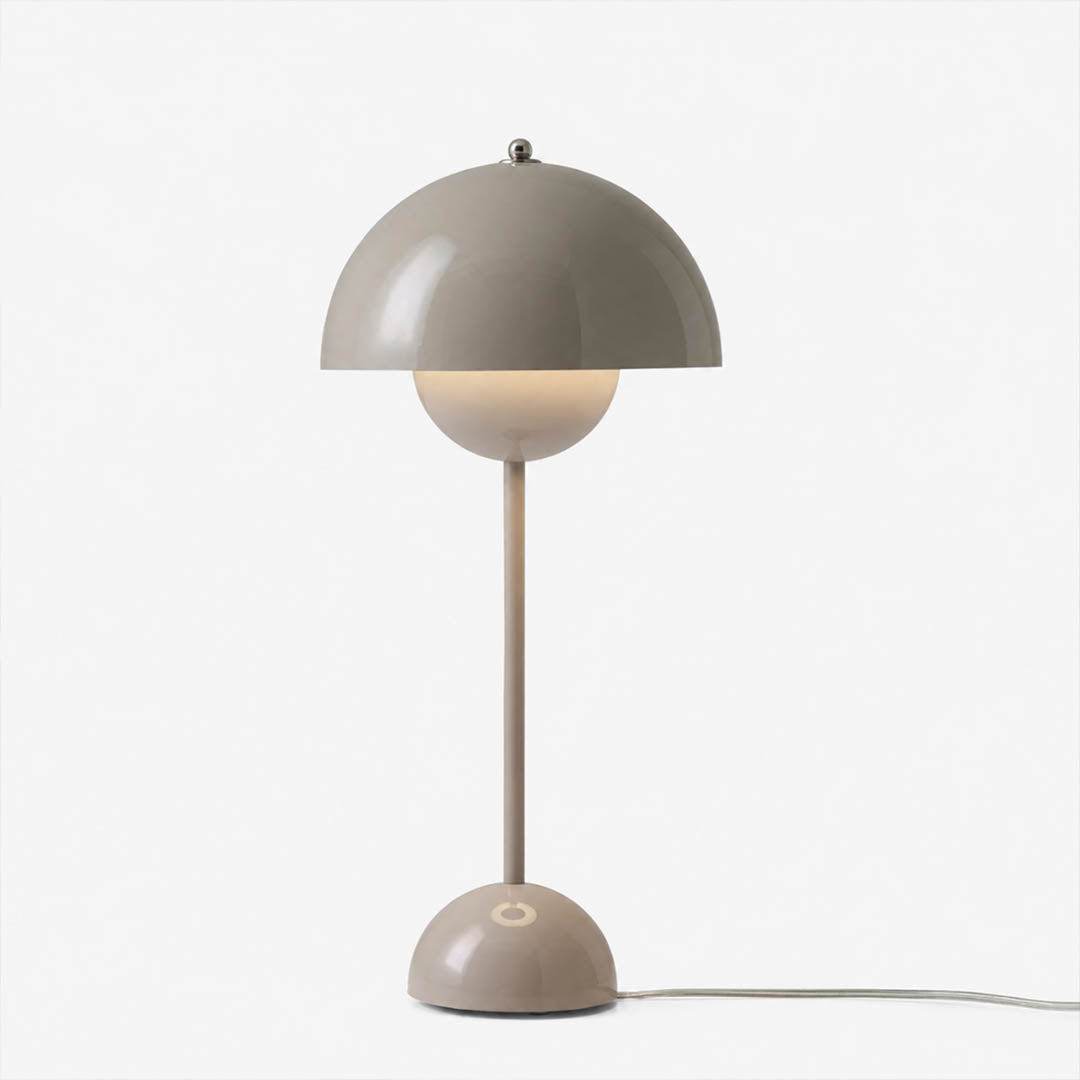 Daisy VP3 style mushroom table lamp Beige Gray transitional neutral Mid Century designer tribute white background