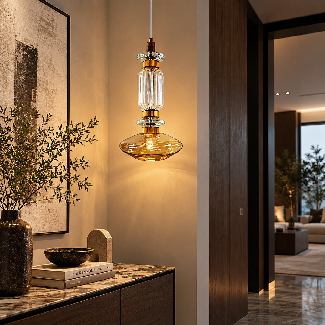 Danza glass pendant cluster welcoming guests in an entryway