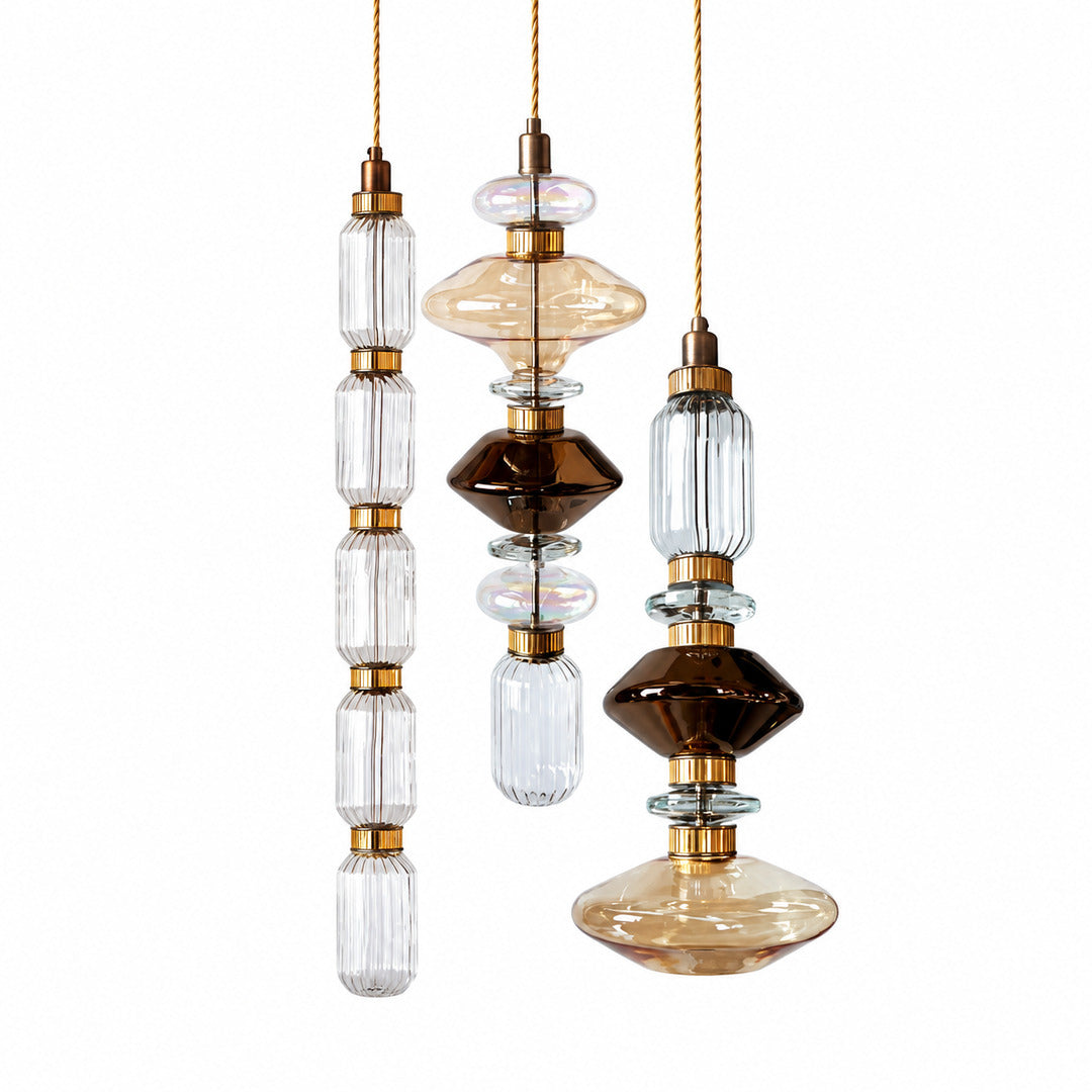Three-head Danza glass pendant cluster combining Models E F and G