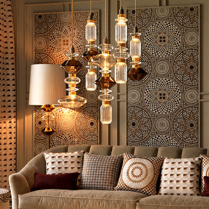 Danza glass pendant cluster as a sculptural centerpiece in a living room