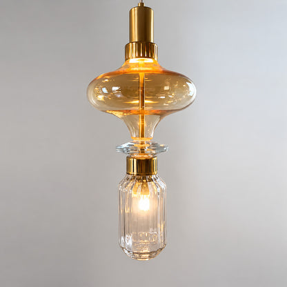 Close-up of the sculptural glass shade on the Danza pendant light