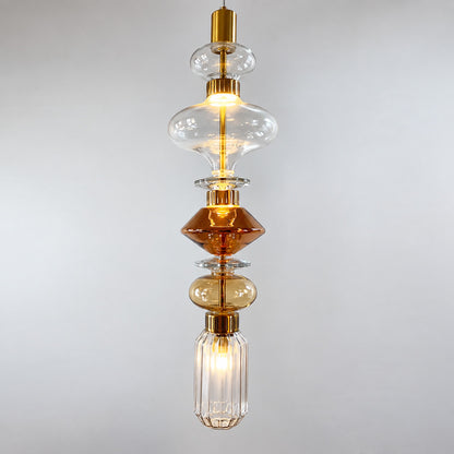 Close-up of the sculptural glass shade on the Danza pendant light