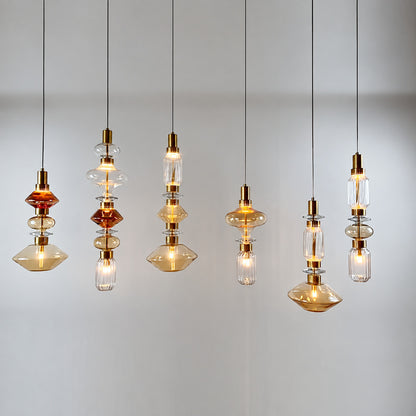 Close-up of the sculptural glass shade on the Danza pendant light