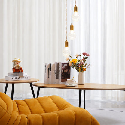 Single Diamante cut-glass pendant light over a breakfast bar counter