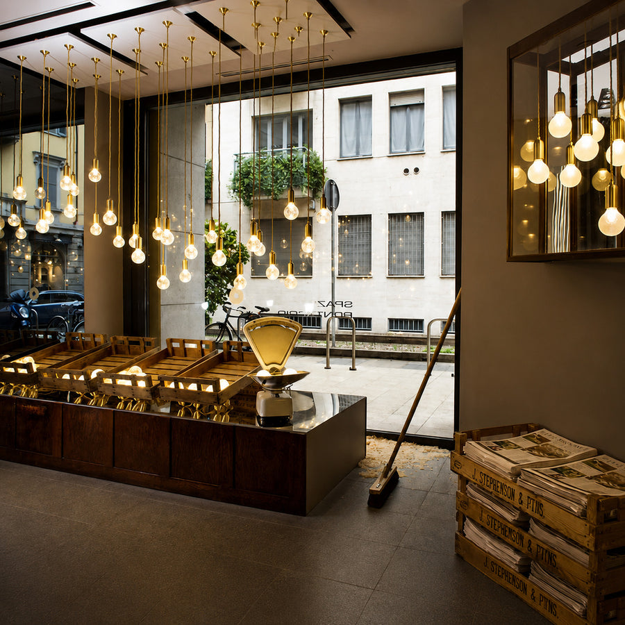 Diamante cut-glass pendant light highlighting a high-end retail boutique display