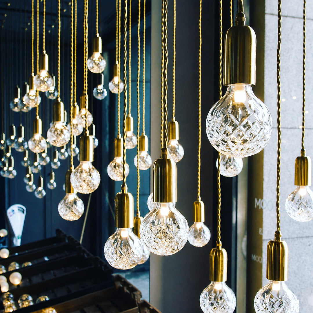 Diamante cut-glass pendant light highlighting a high-end retail boutique display