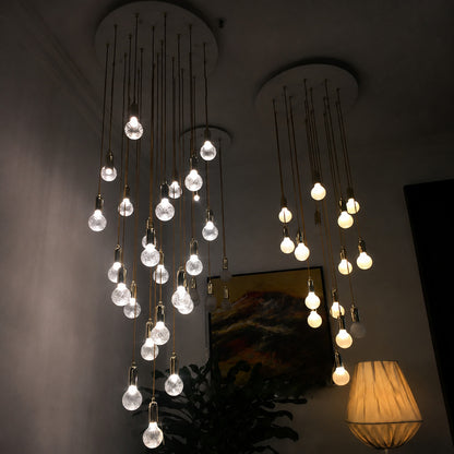 Cluster of Diamante cut-glass pendant lights filling a double-height entryway foyer