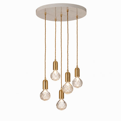 Five-head Diamante cut-glass pendant light cascading in a cluster over a dining table or stairwell