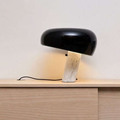 Domo marble table lamp black Carrara marble base glossy dome reflector modern art deco white background front view