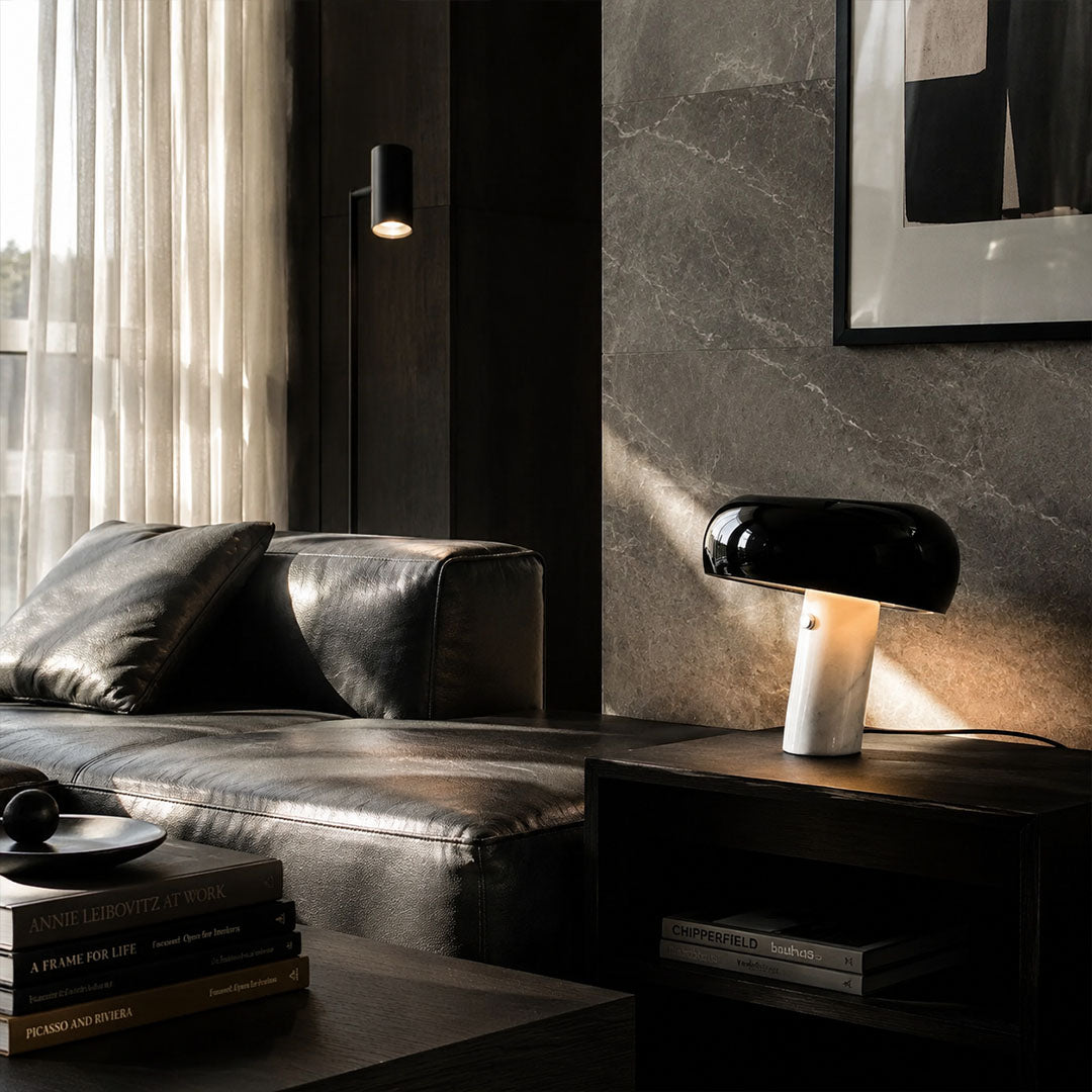 Domo marble table lamp living room side table warm glow dome marble modern American home lifestyle interior styled