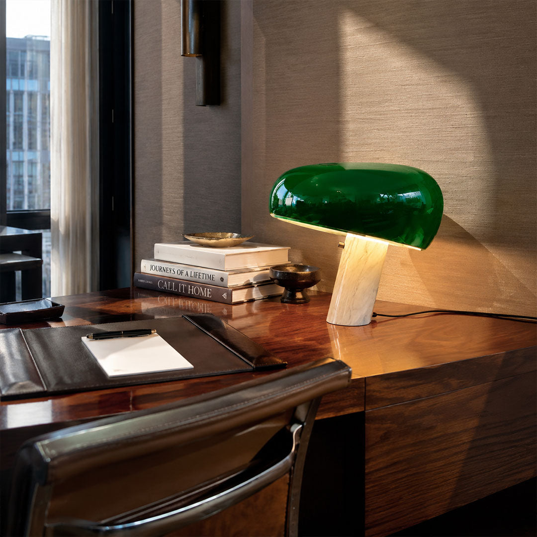 Domo marble table lamp desk bookshelf warm glow dome marble modern cute American home lifestyle interior styled