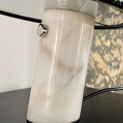 Domo marble table lamp Carrara marble base natural veining texture detail close up luxurious