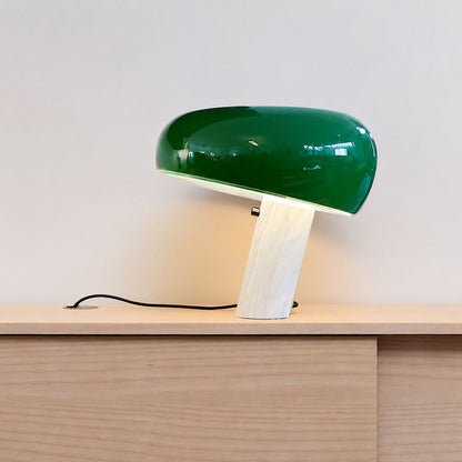 Domo marble table lamp green marble base glossy dome reflector modern white background front view