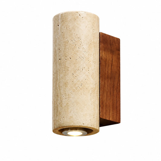 Duplo travertine wall sconce yellow travertine stone up down lighting compact minimalist white background