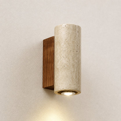 Duplo travertine wall sconce model A downlighting single beam travertine stone warm glow reference