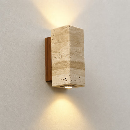 Duplo travertine wall sconce model B up and down lighting dual beam travertine stone warm glow reference