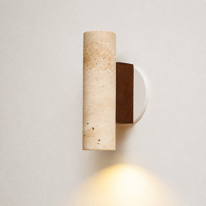 Duplo travertine wall sconce yellow travertine stone up down lighting compact minimalist white background