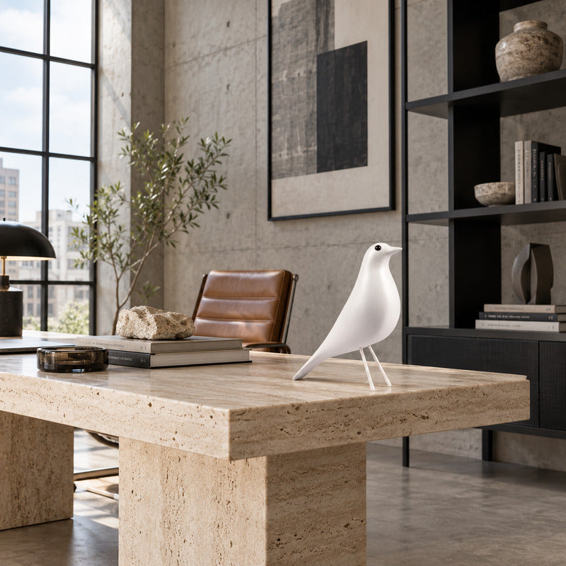 Eames House Bird sculpture brightening a home office desk as a designer ornament