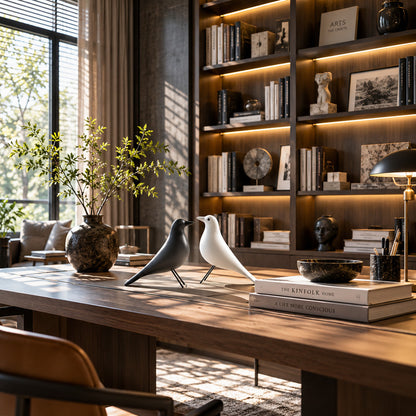 Eames House Bird sculpture brightening a home office desk as a designer ornament