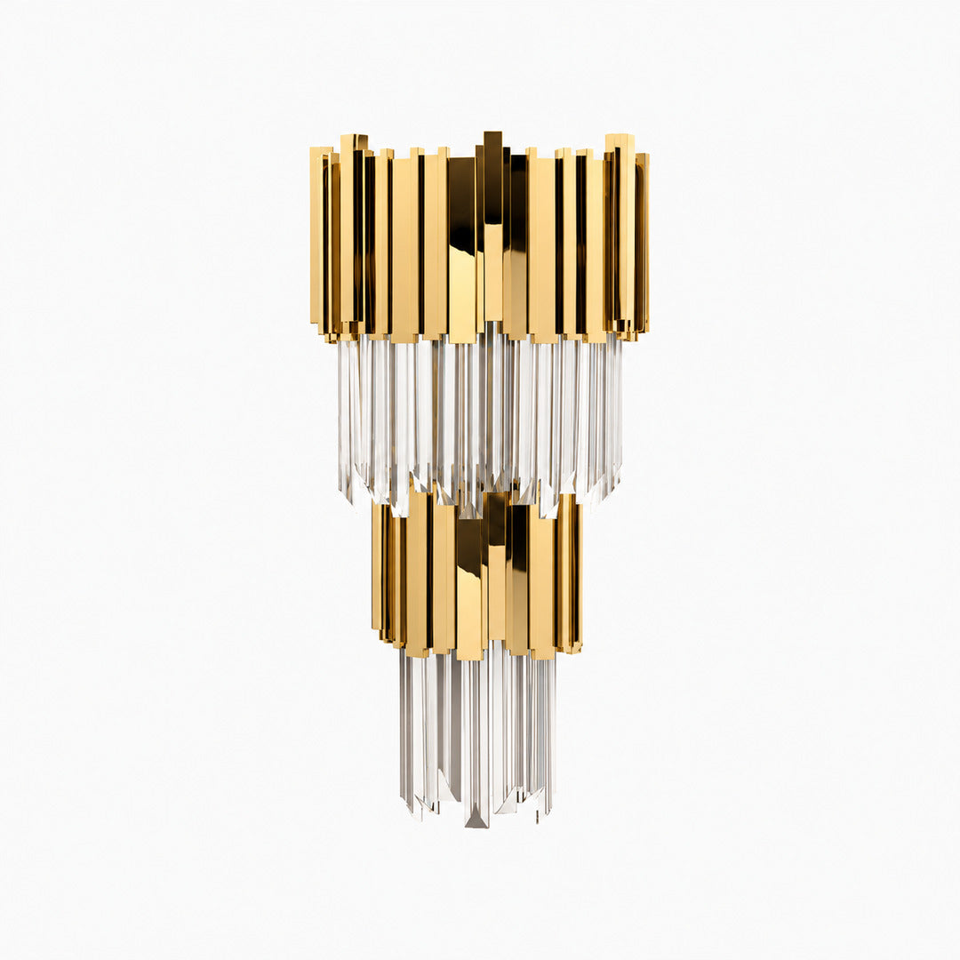 Large 21.3-inch gold Empire crystal wall sconce as a bold Art Deco statement on a feature wall